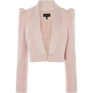 Karen Millen Puff-Sleeve Cropped Tuxedo Jacket - Size 4
